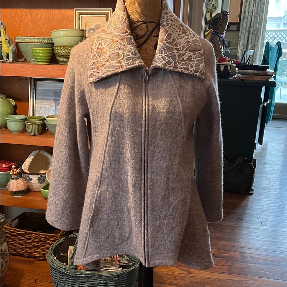 For Cynthia Women's Flared Jacket in Light Gray Wool